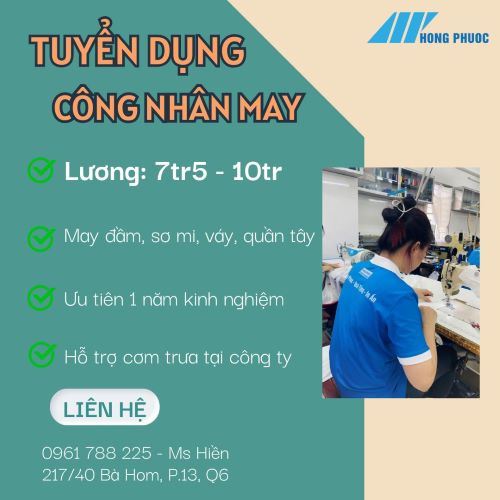 Hồng Phước Tuyển Dụng 10 Công Nhân May